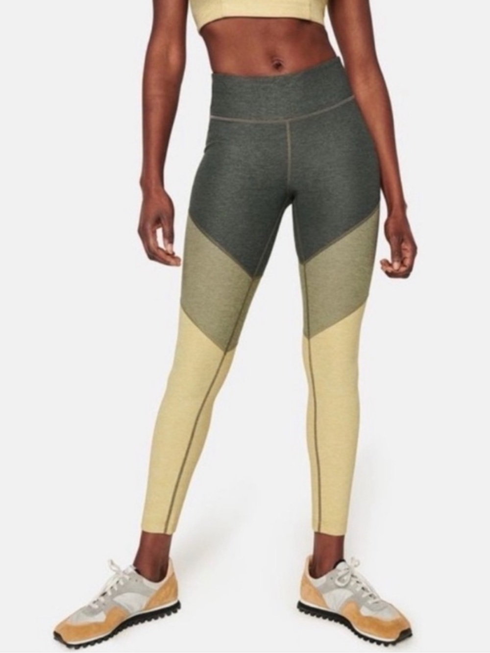 Outdoor Voices Colorblock High-Waist Leggings in Olive and Charcoal